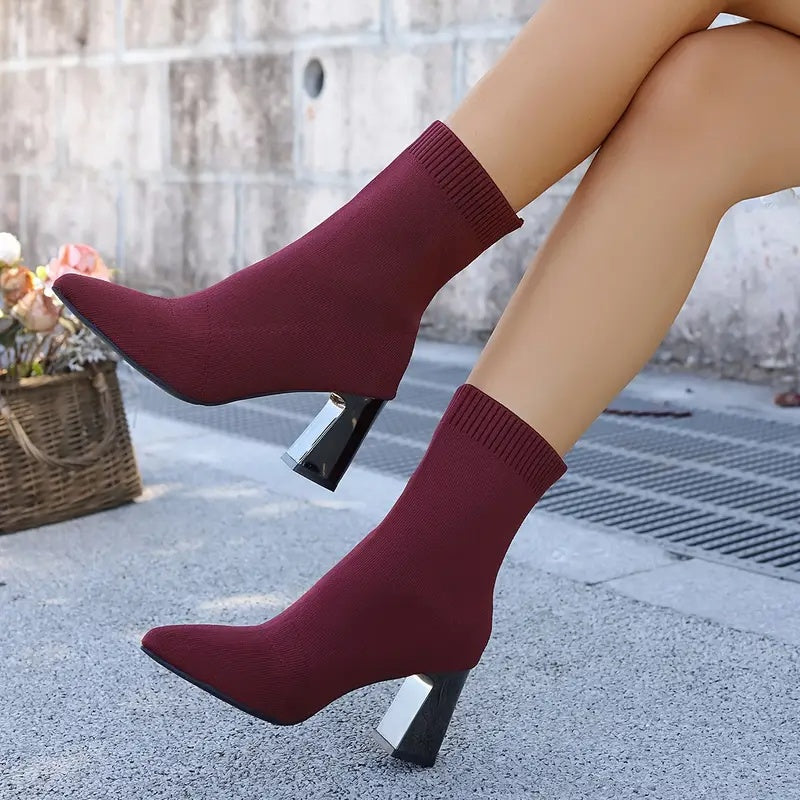 Celestine Pointed-Toe Knit Heel Boots