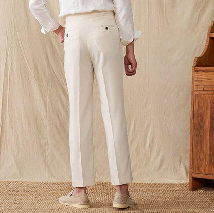 St. Maxime Linen Blend Double Pleated Straight Fit Trousers