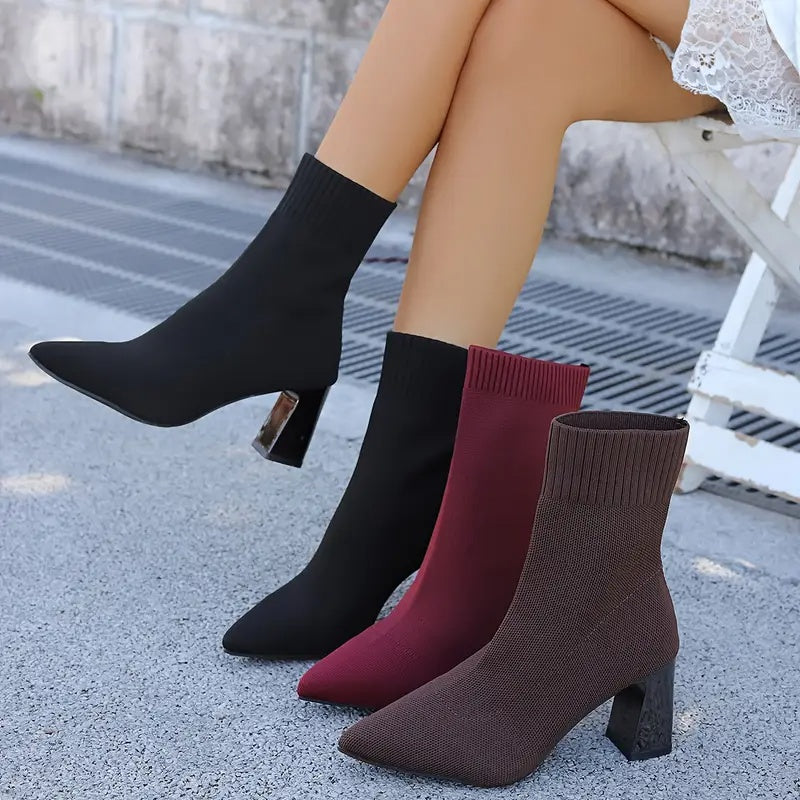 Celestine Pointed-Toe Knit Heel Boots
