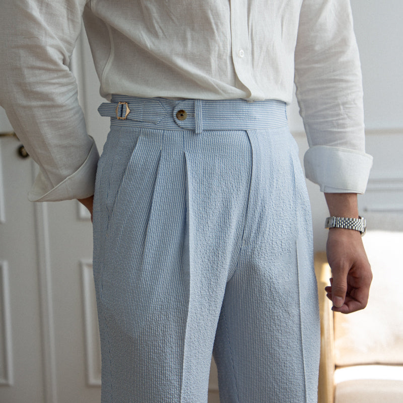 Pantalon plissé aérien en seersucker St. Tropez