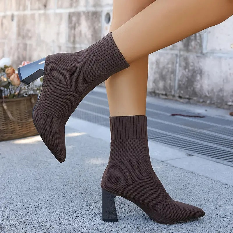 Celestine Pointed-Toe Knit Heel Boots