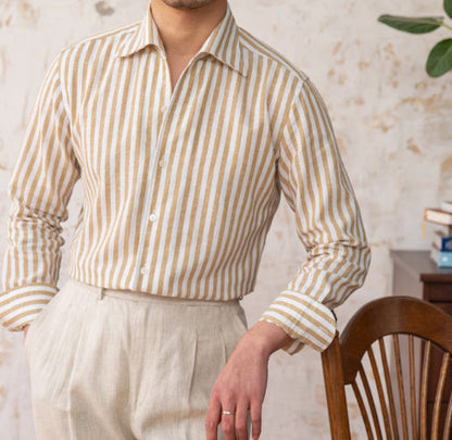 Trento Striped Linen Blend Long Sleeve Shirt