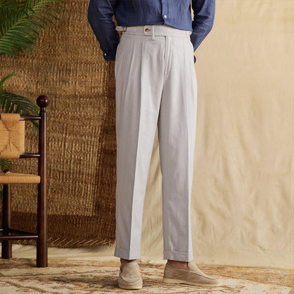 Monaco Linen Double Pleated Straight Fit Trousers