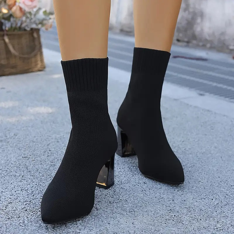 Celestine Pointed-Toe Knit Heel Boots