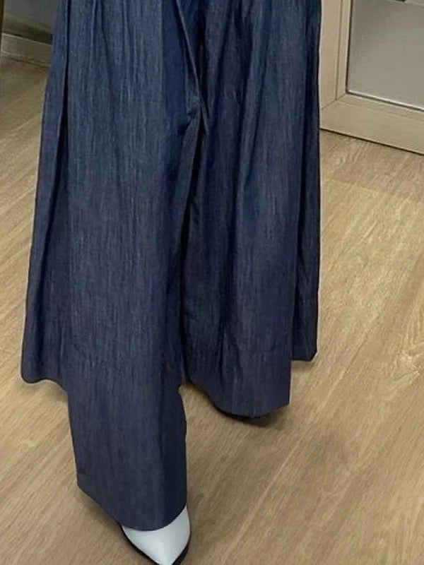 High Waisted Loose Buttoned Pleated Pockets Solid Color Jeans Bottoms
