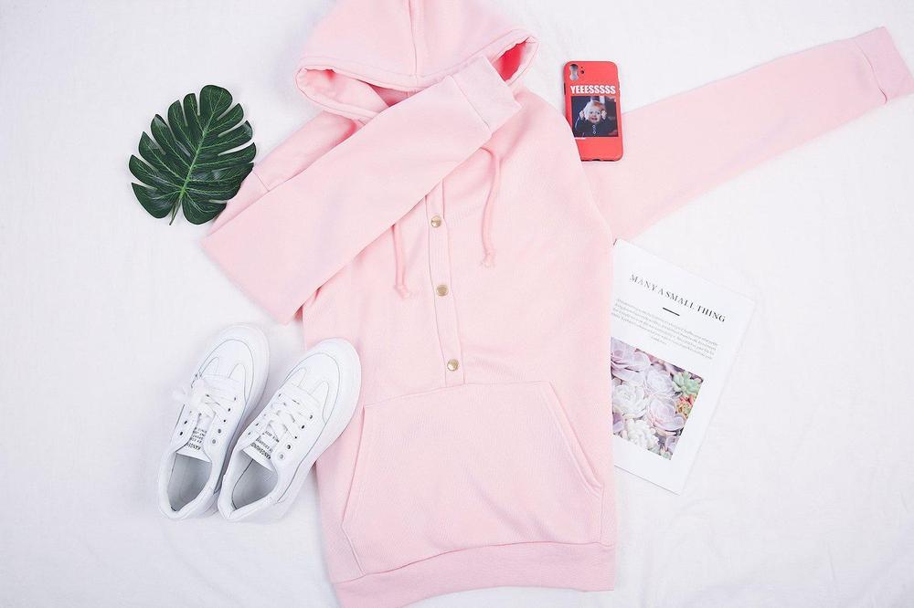 Front Pocket Button-Down Hoodie