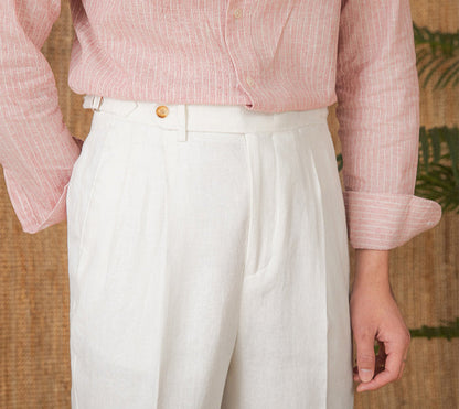 St. Julian Linen Straight Fit Pleated Trousers