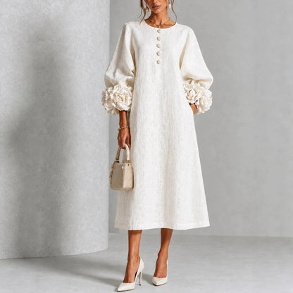 Theodosia Rosette-Cuff Button Midi Dress