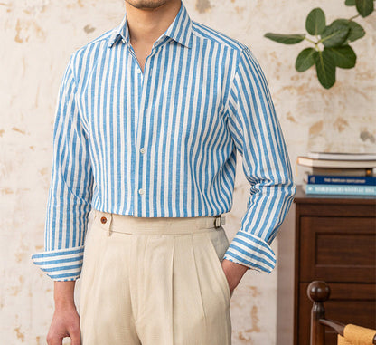 Trento Striped Linen Blend Long Sleeve Shirt