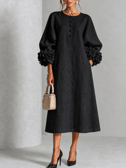 Theodosia Rosette-Cuff Button Midi Dress