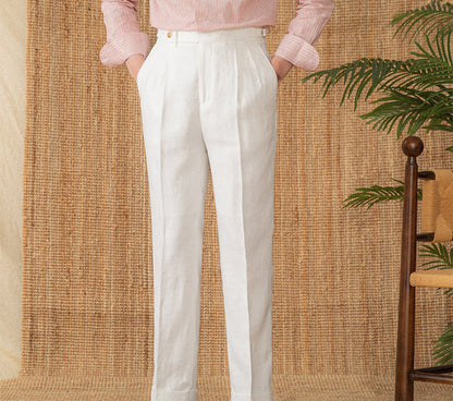 St. Julian Linen Straight Fit Pleated Trousers