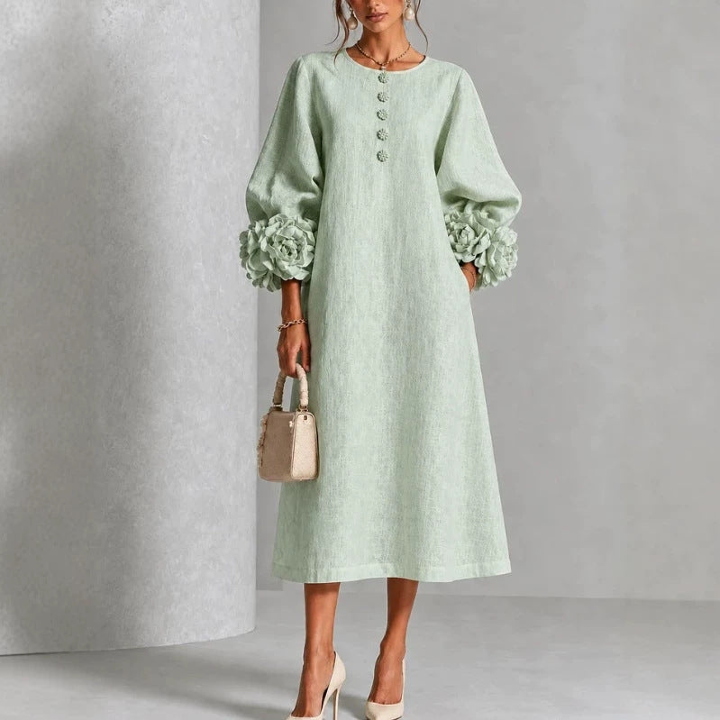 Theodosia Rosette-Cuff Button Midi Dress