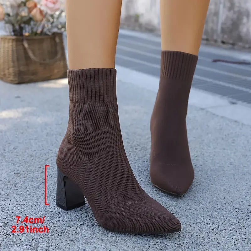 Celestine Pointed-Toe Knit Heel Boots