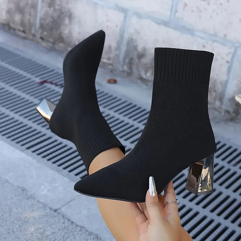 Celestine Pointed-Toe Knit Heel Boots