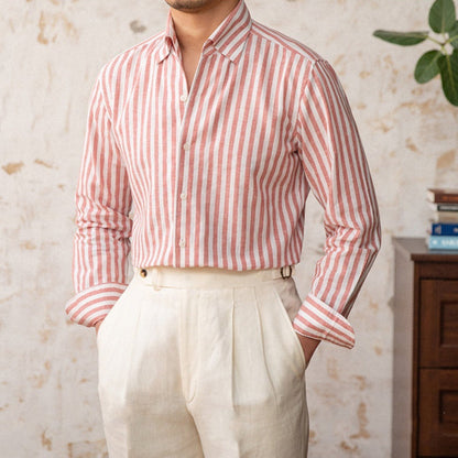 Trento Striped Linen Blend Long Sleeve Shirt