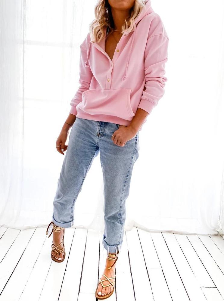 Front Pocket Button-Down Hoodie
