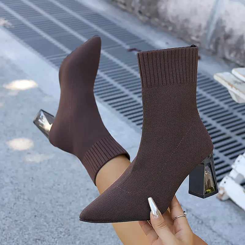 Celestine Pointed-Toe Knit Heel Boots