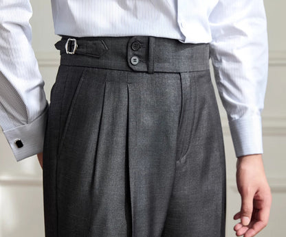 Trieste Straight Fit Double Button Pleated Trousers