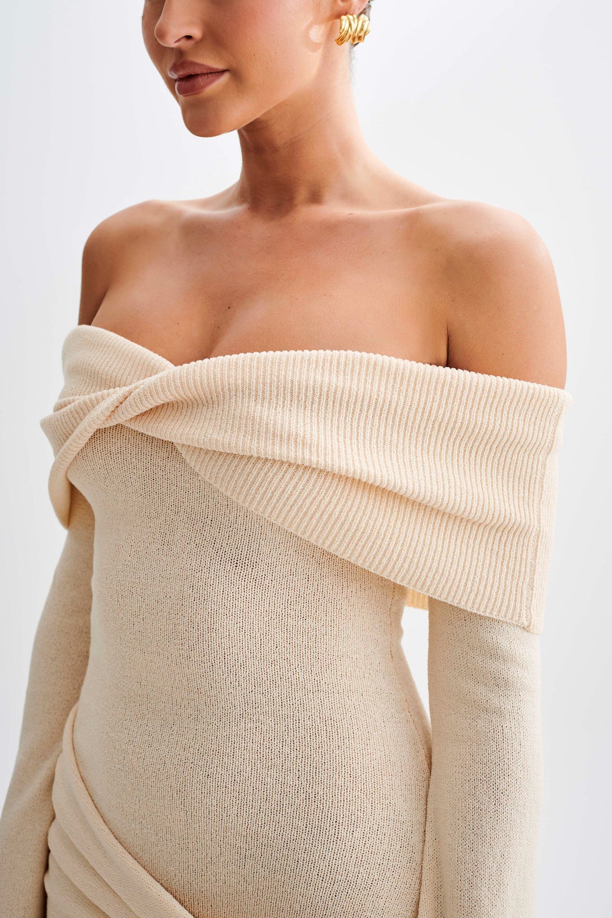 Sienna – Draped Off-Shoulder Knit Mini Dress