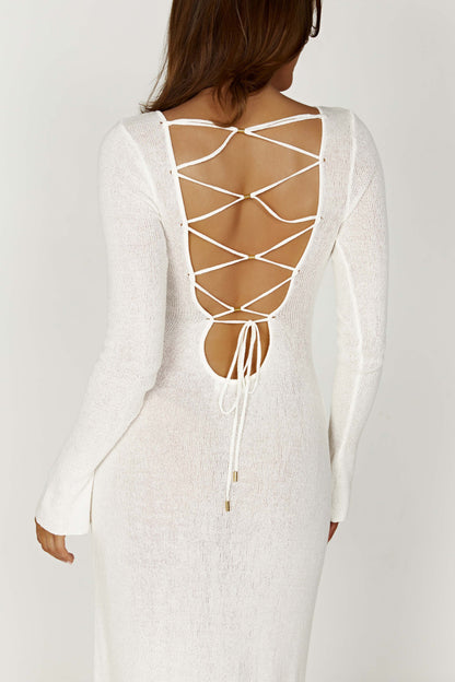 Nora – Lace-Up Open Back Maxi Dress