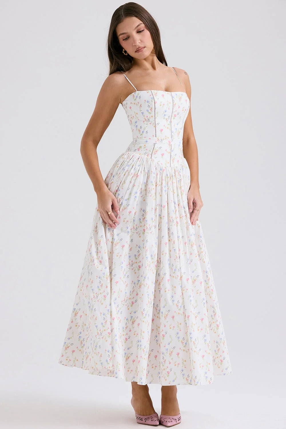 Nya – Floral Corset Midi Dress
