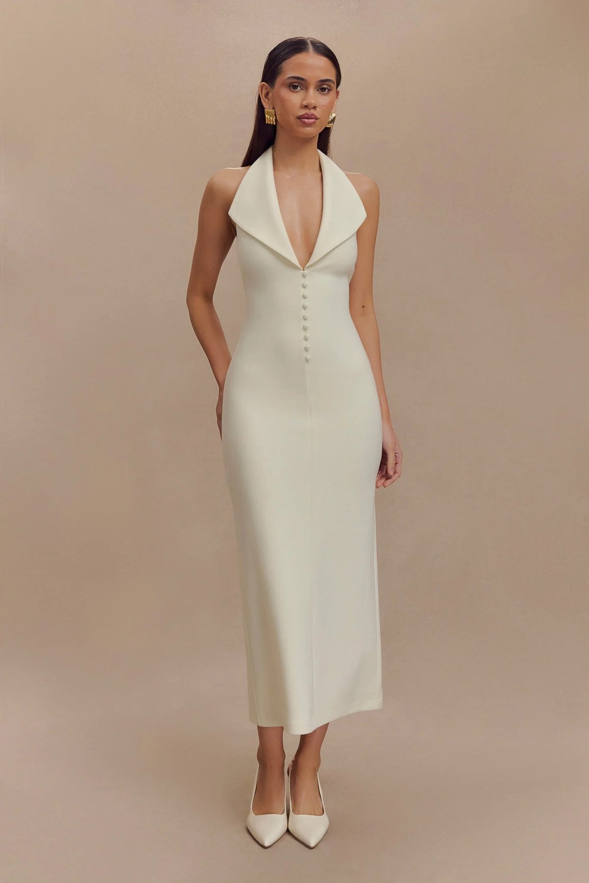 Ana Plunge Halter Midi Dress