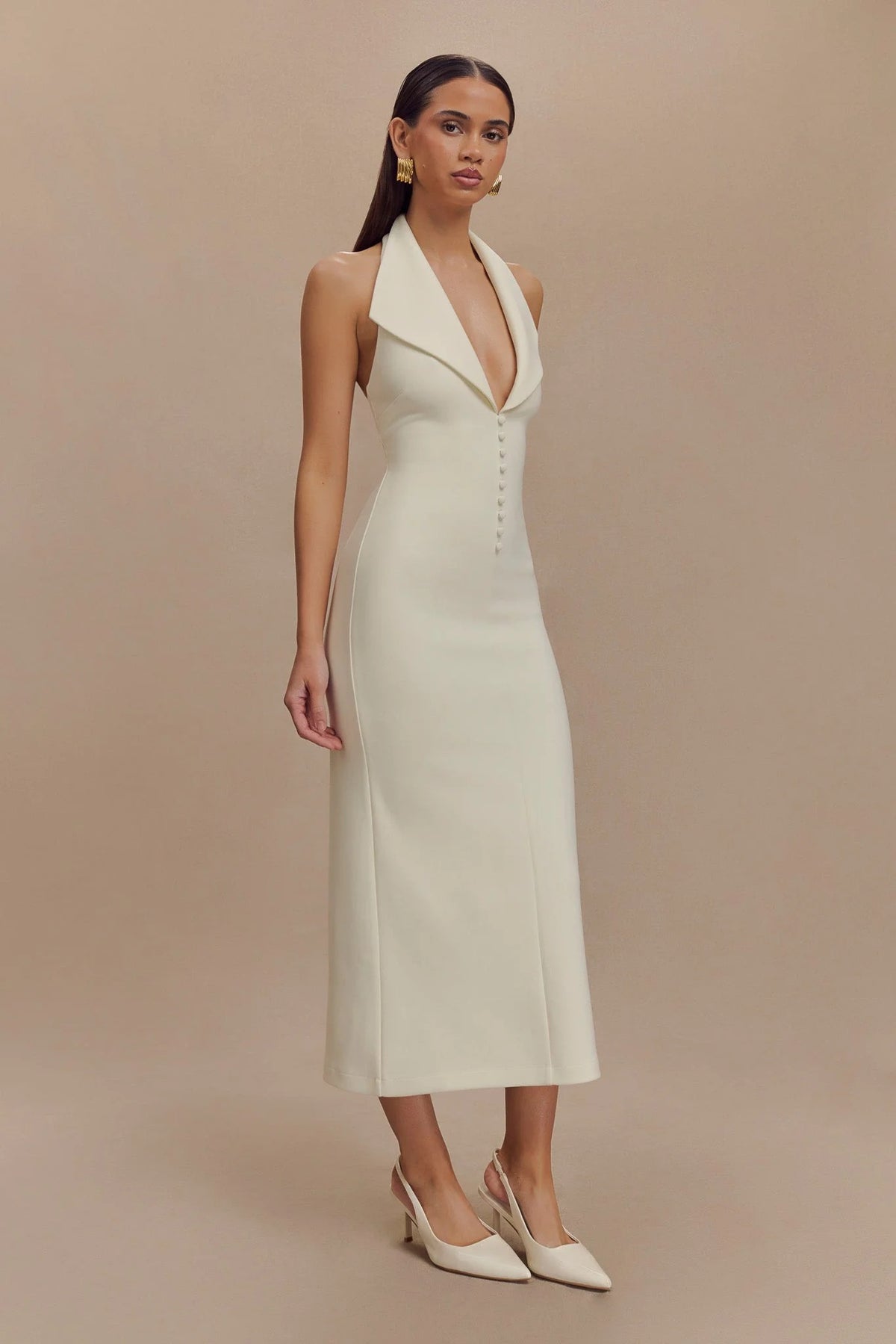 Ana Plunge Halter Midi Dress
