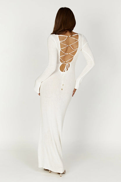 Nora – Lace-Up Open Back Maxi Dress