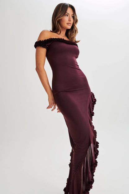 Ivy – Ruffle Off-Shoulder Maxi Dress.