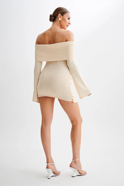 Sienna – Draped Off-Shoulder Knit Mini Dress