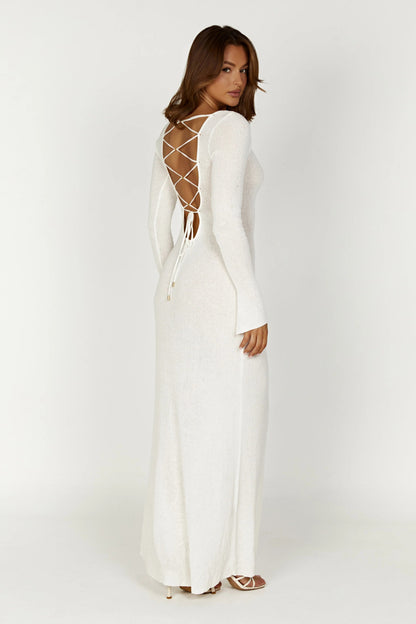 Nora – Lace-Up Open Back Maxi Dress